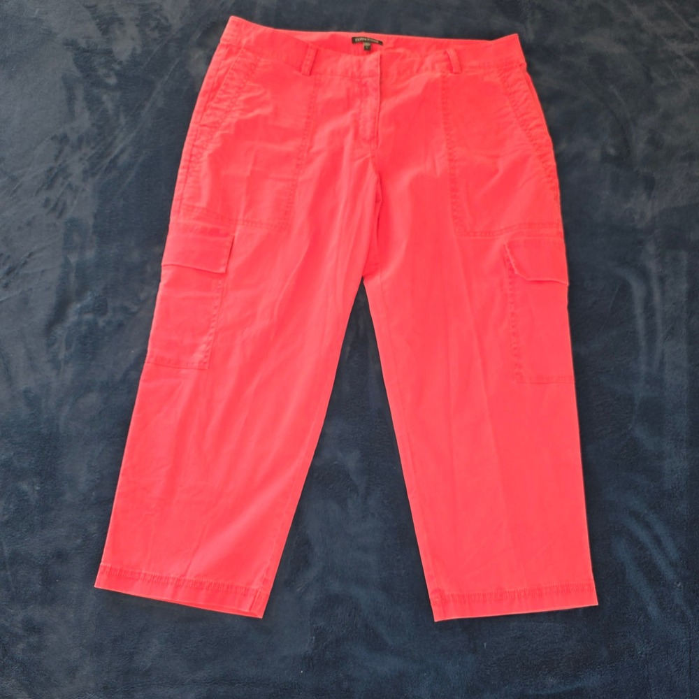 Eileen Fisher Women Coral Pink Cargo Capri Pants Size L S2WEC-1